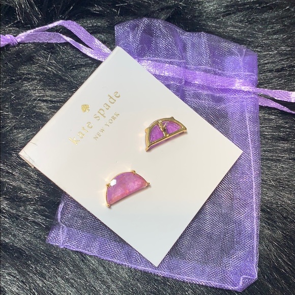 Kate Spade gold Purple half moon stud earrings - Picture 2 of 3